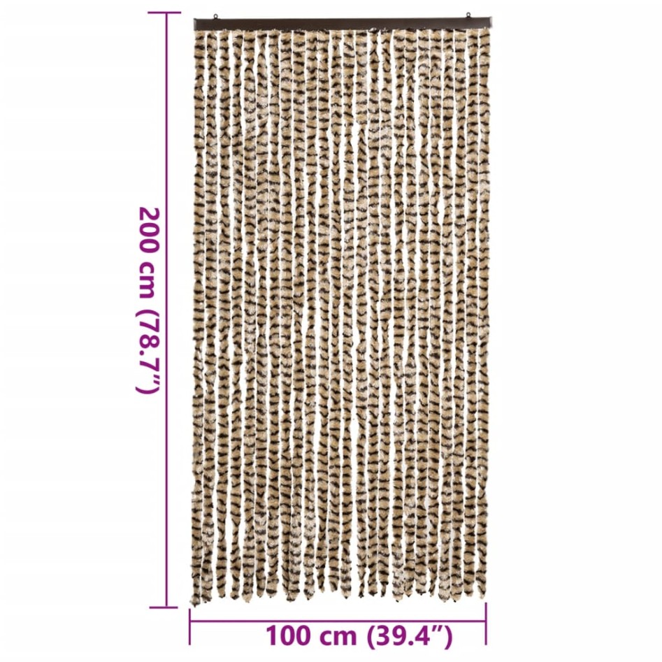Cortina antimoscas chenilla beige y marrón 100x200