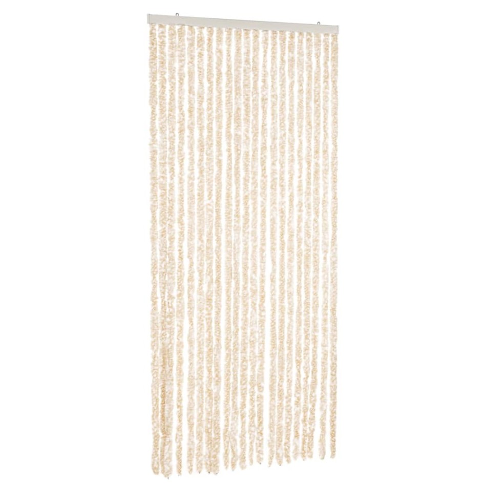Cortina antimoscas chenilla beige y blanco 90x220