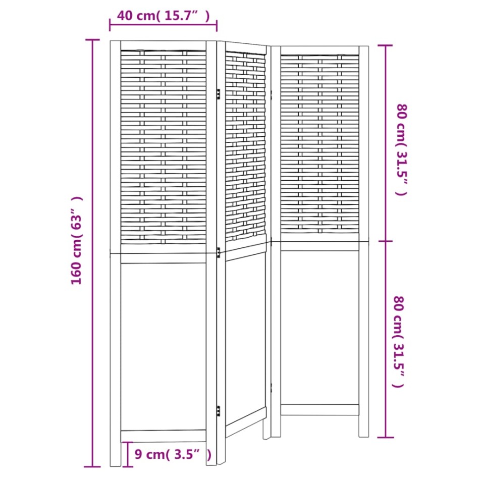 Biombo separador de 3 paneles madera paulownia marrón