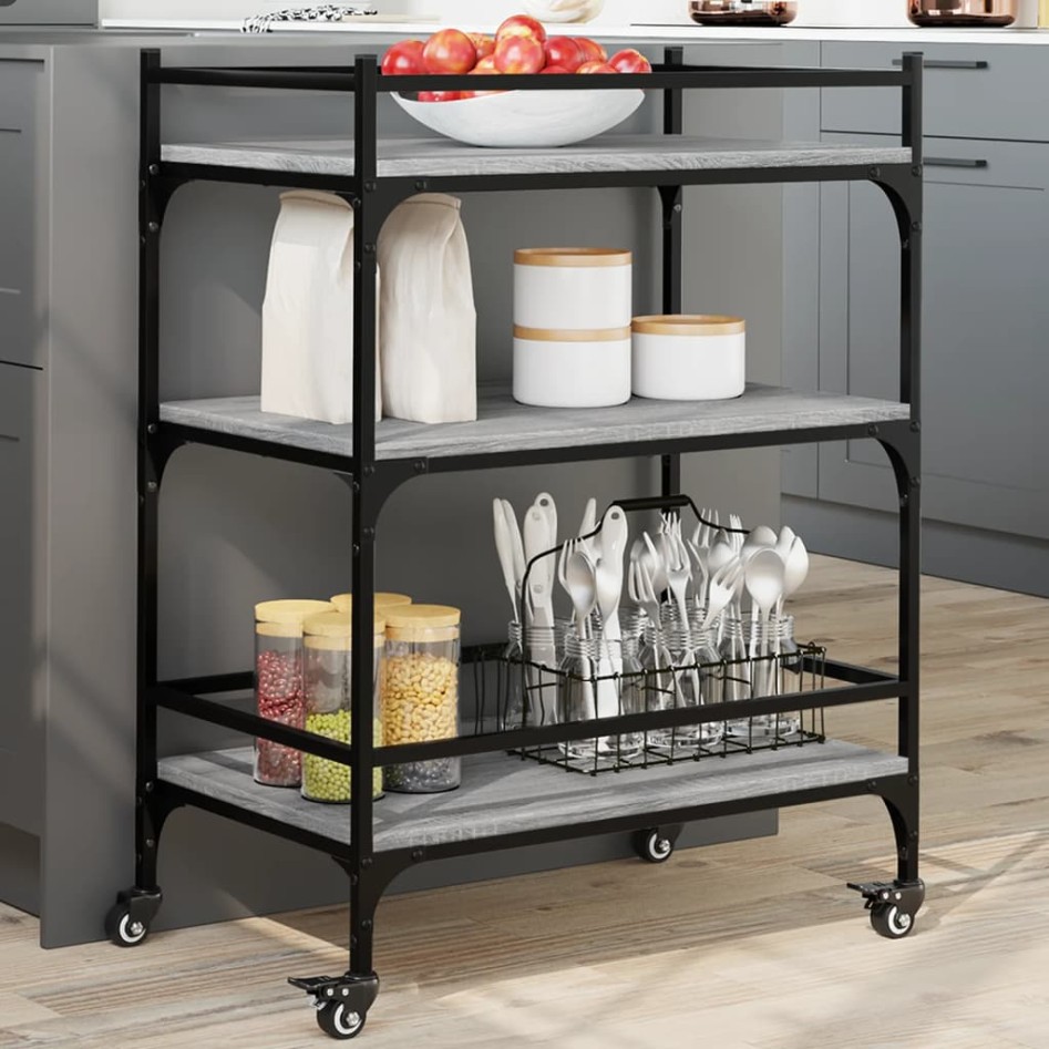 Carrito de cocina madera ingeniería gris Sonoma 65x40x86,5