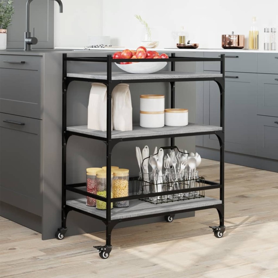 Carrito de cocina madera ingeniería gris Sonoma 65x40x86,5