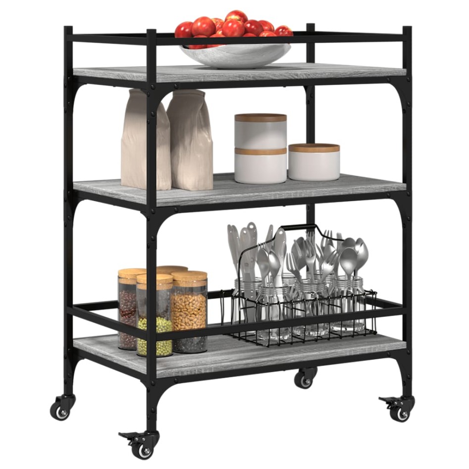 Carrito de cocina madera ingeniería gris Sonoma 65x40x86,5