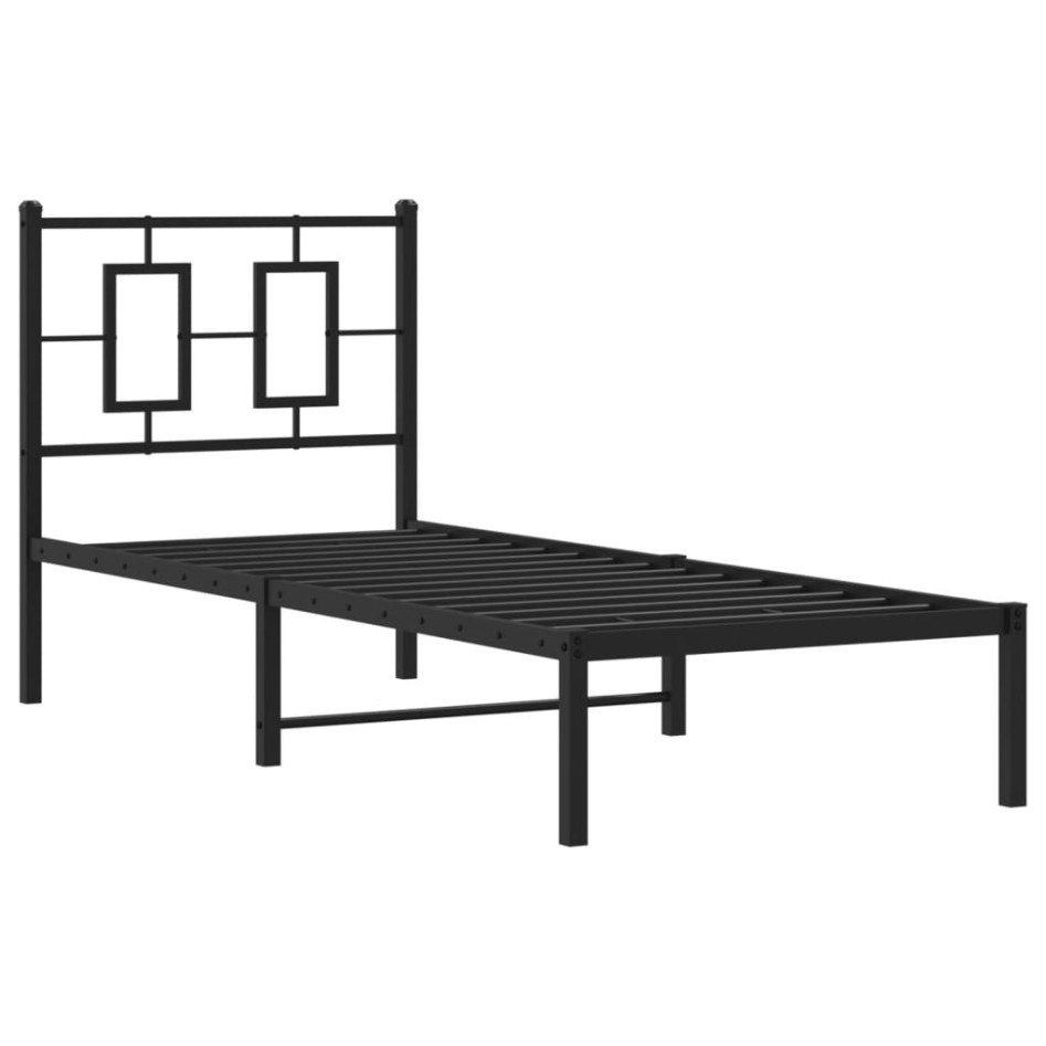 Estructura cama sin colchón con cabecero metal negro 75x190