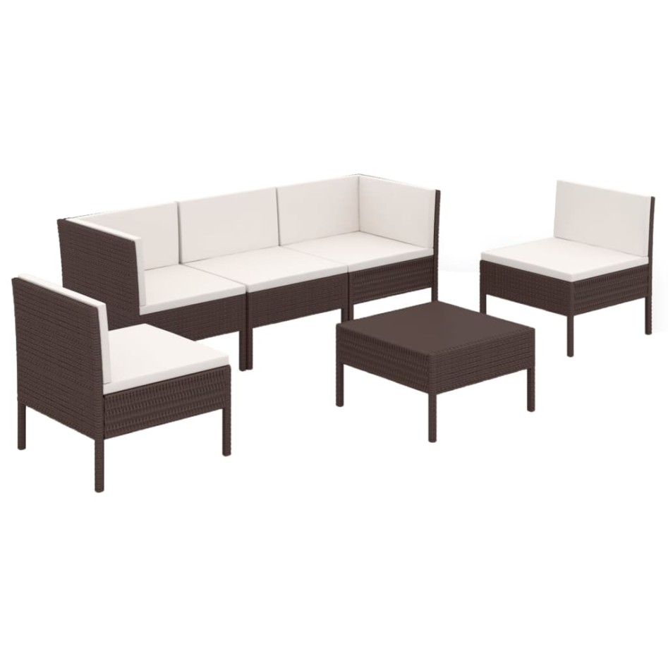 Set muebles de jardín 6 pzas y cojines ratán sintético