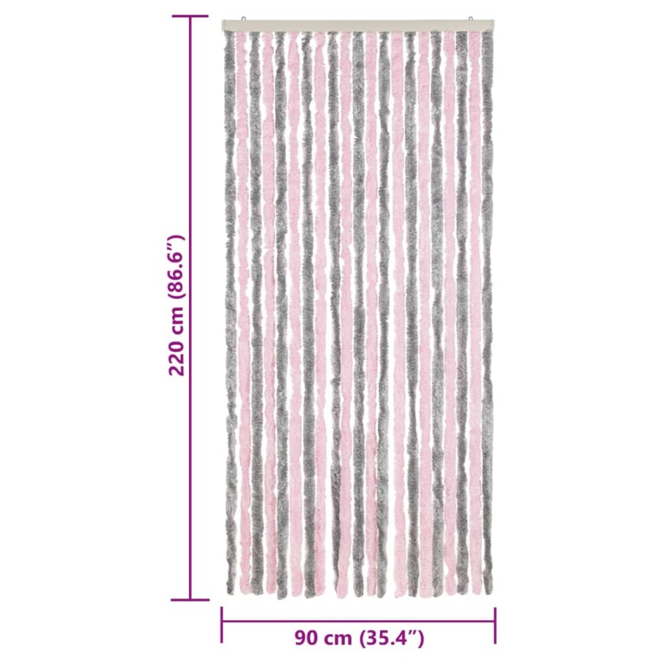 Cortina antimoscas chenilla gris plateado y rosa 90x220