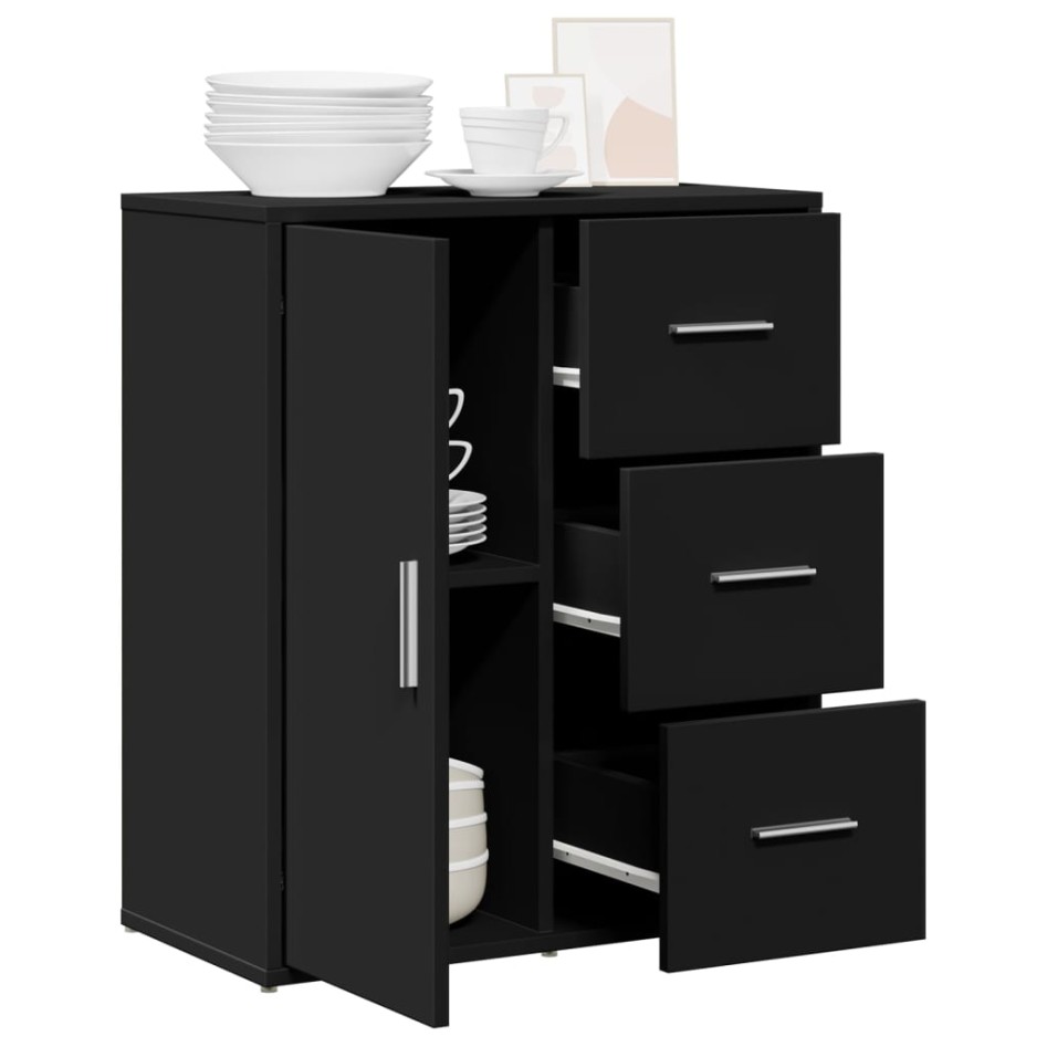 Aparador de madera de ingeniería negro 60x31x70