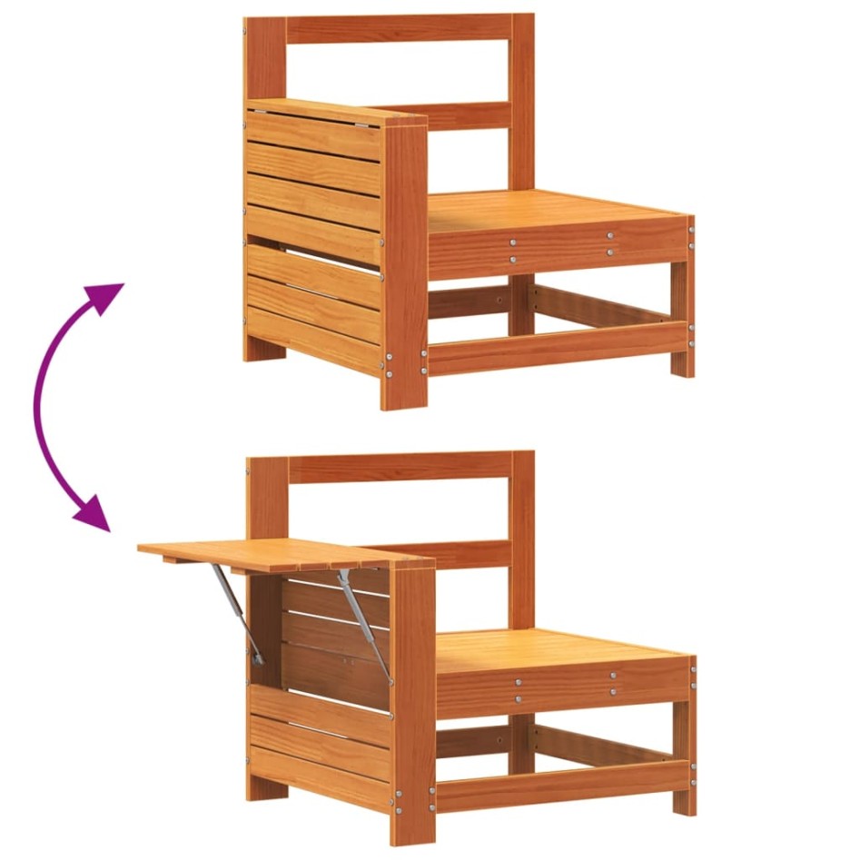 Sofá de jardín con reposabrazo mesa auxiliar madera pino