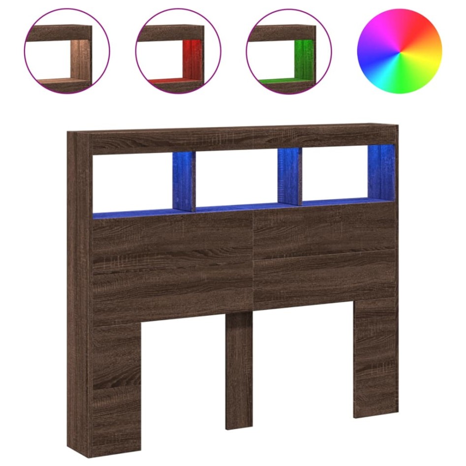 Cabecero de cama con luz LED marrón roble 100x17x102