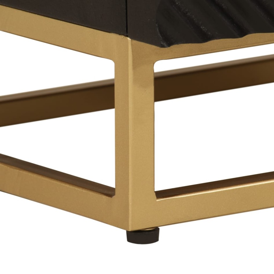 Mesita de noche madera maciza mango y hierro negro 40x30x50