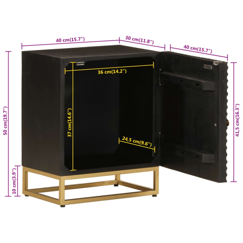 Mesita de noche madera maciza mango y hierro negro 40x30x50