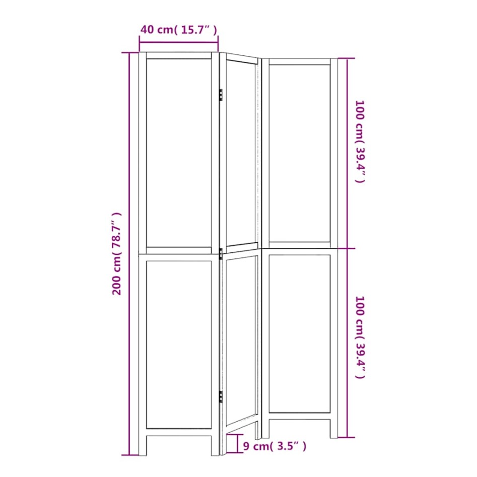 Biombo separador de 3 paneles madera maciza Paulownia