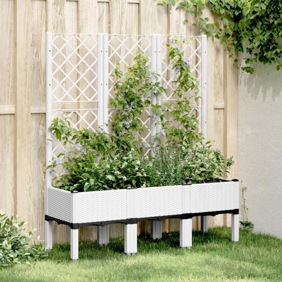 Jardinera con enrejado PP blanco 120x40x142