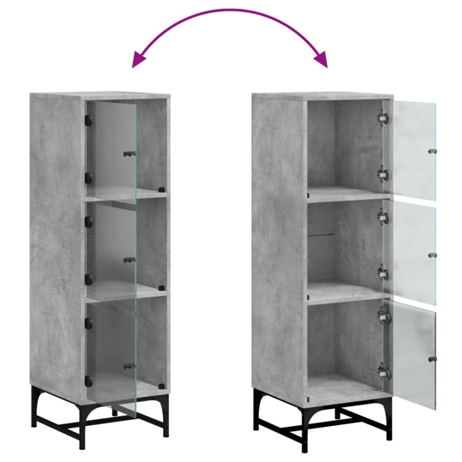 Aparador con puertas de vidrio gris hormigón 35x37x120