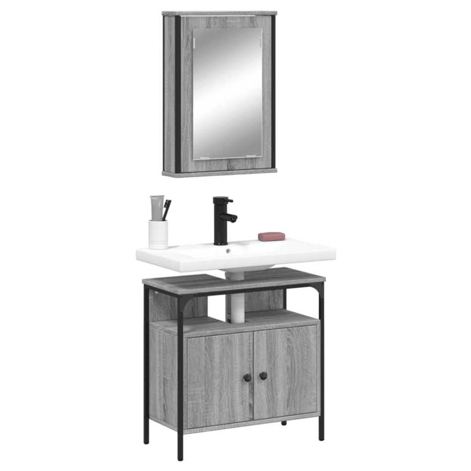 Set de muebles de baño 2 pzas madera contrachapada gris