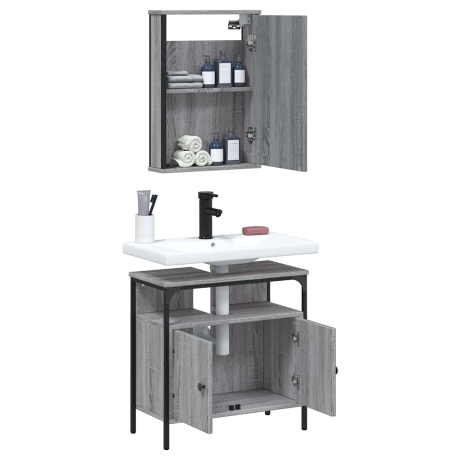 Set de muebles de baño 2 pzas madera contrachapada gris