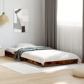 Estructura cama madera ingeniería metal roble humo 75x190