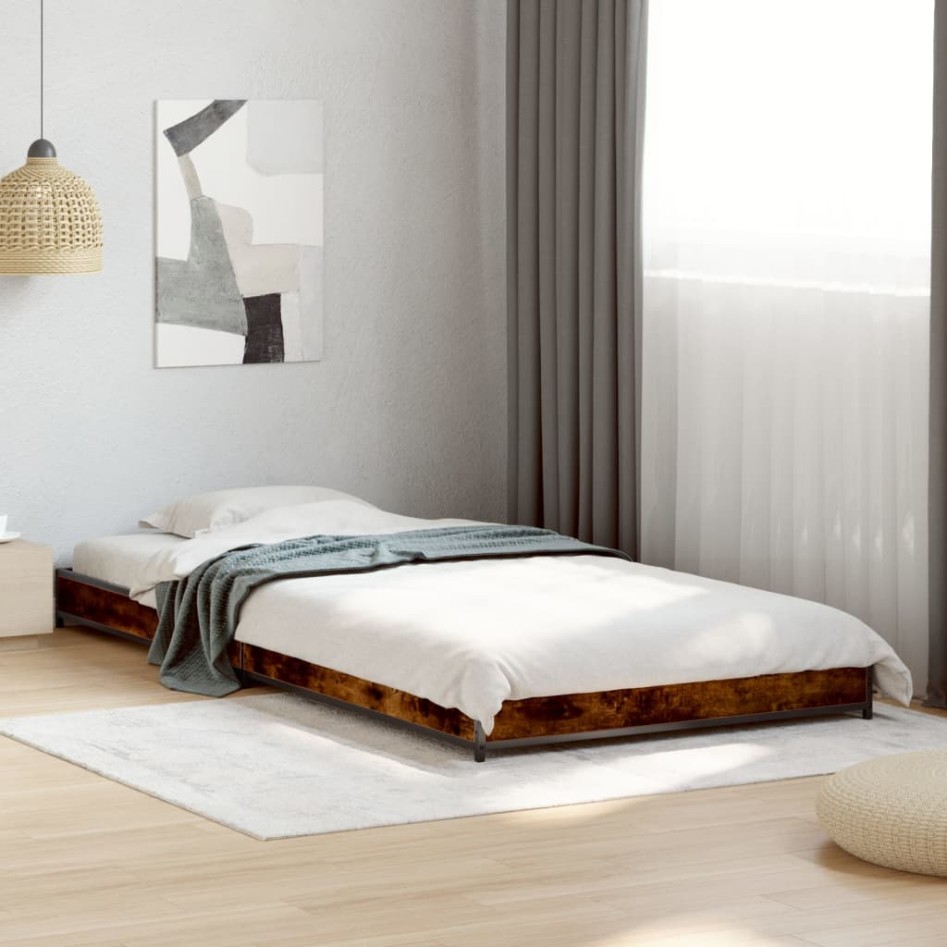 Estructura cama madera ingeniería metal roble humo 75x190