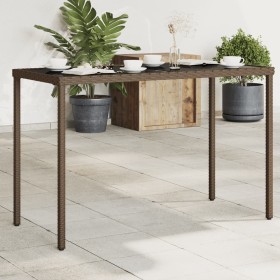 Mesa de jardín superficie vidrio ratán PE marrón 115x54x74