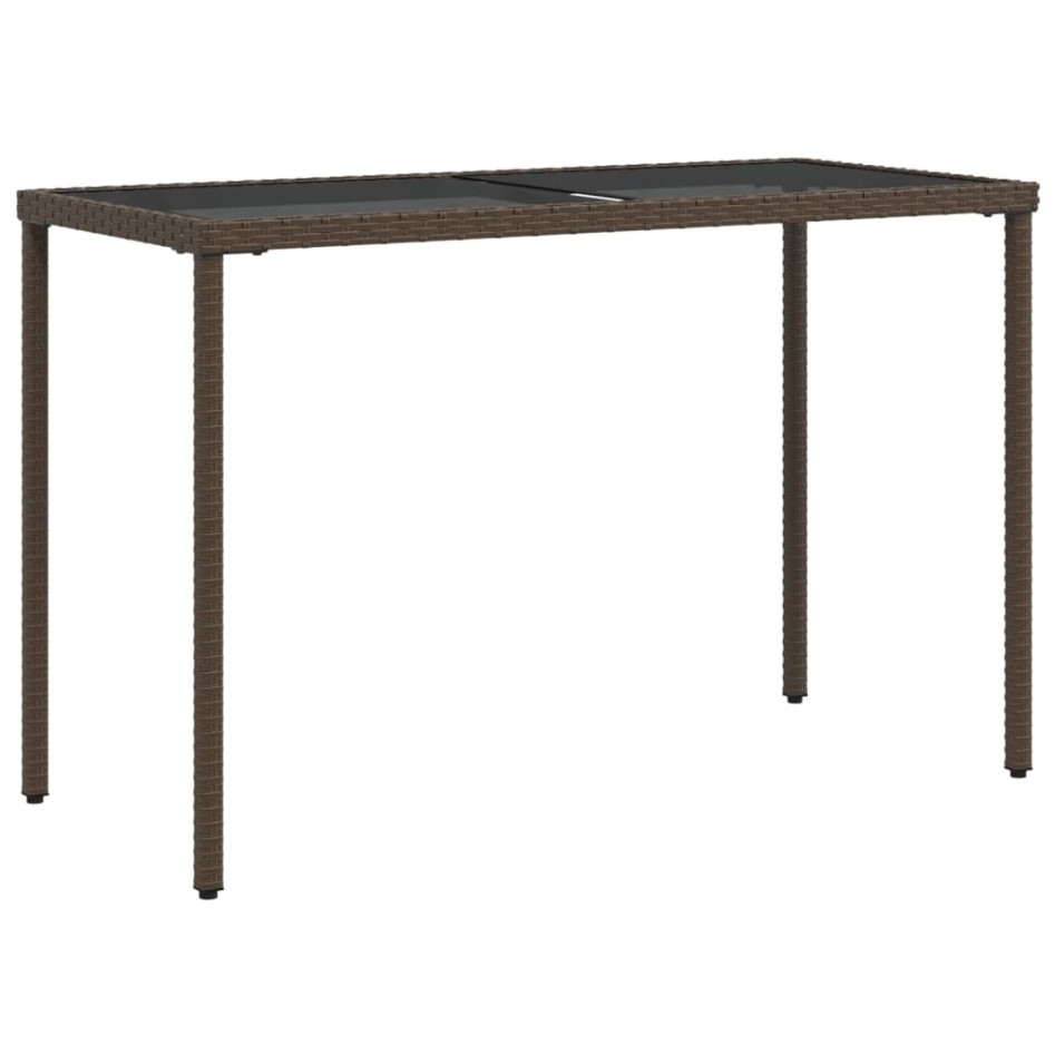 Mesa de jardín superficie vidrio ratán PE marrón 115x54x74