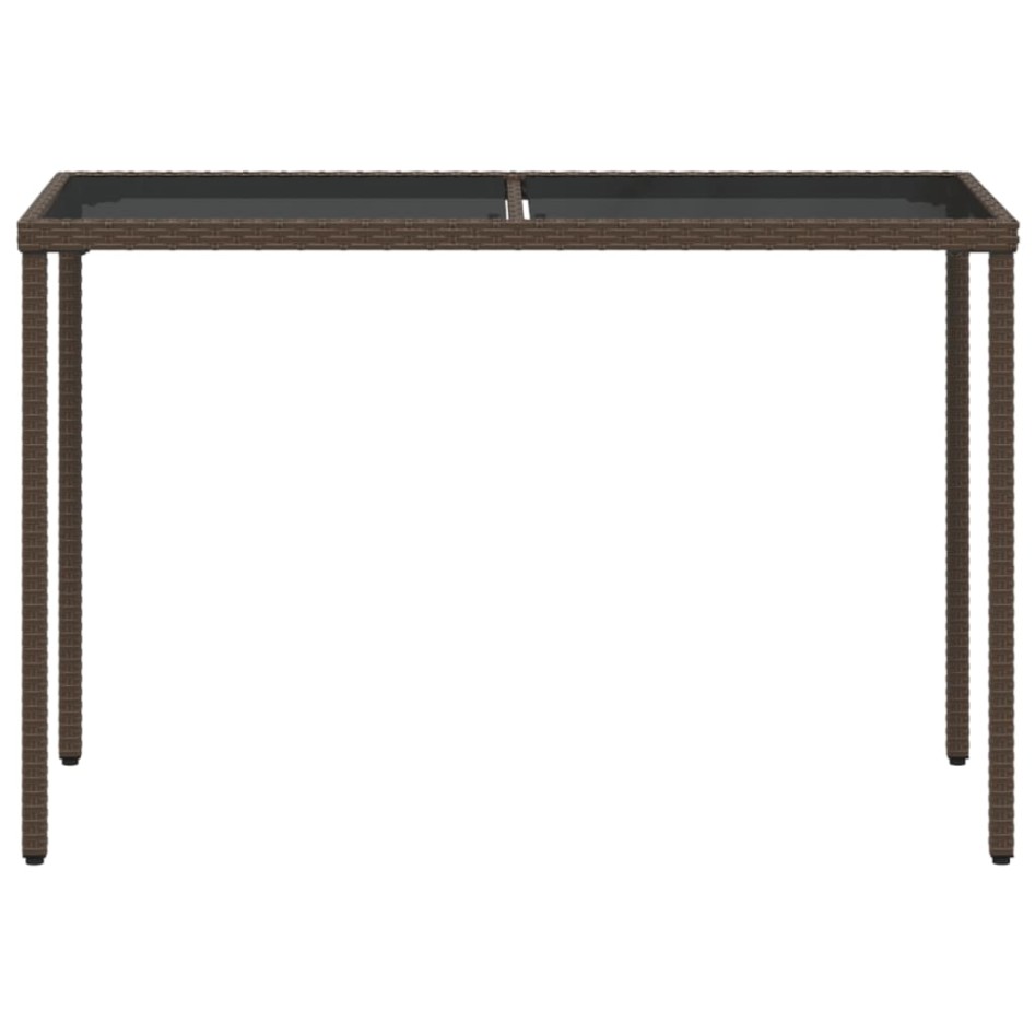 Mesa de jardín superficie vidrio ratán PE marrón 115x54x74
