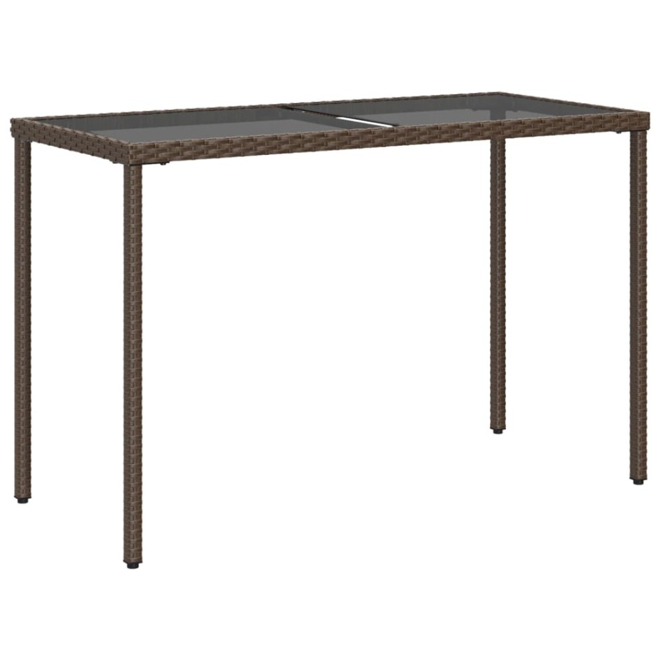 Mesa de jardín superficie vidrio ratán PE marrón 115x54x74