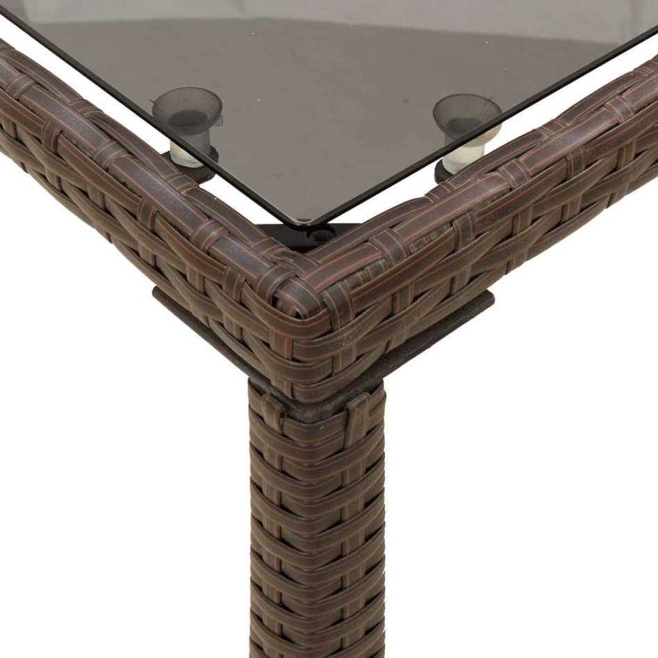 Mesa de jardín superficie vidrio ratán PE marrón 115x54x74