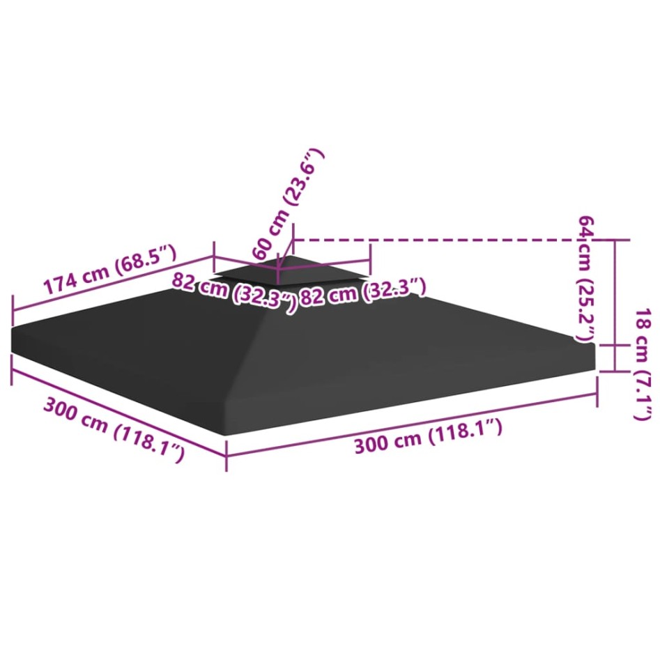 Cubierta superior de cenador 2 niveles negro 310 g/m² 3x3