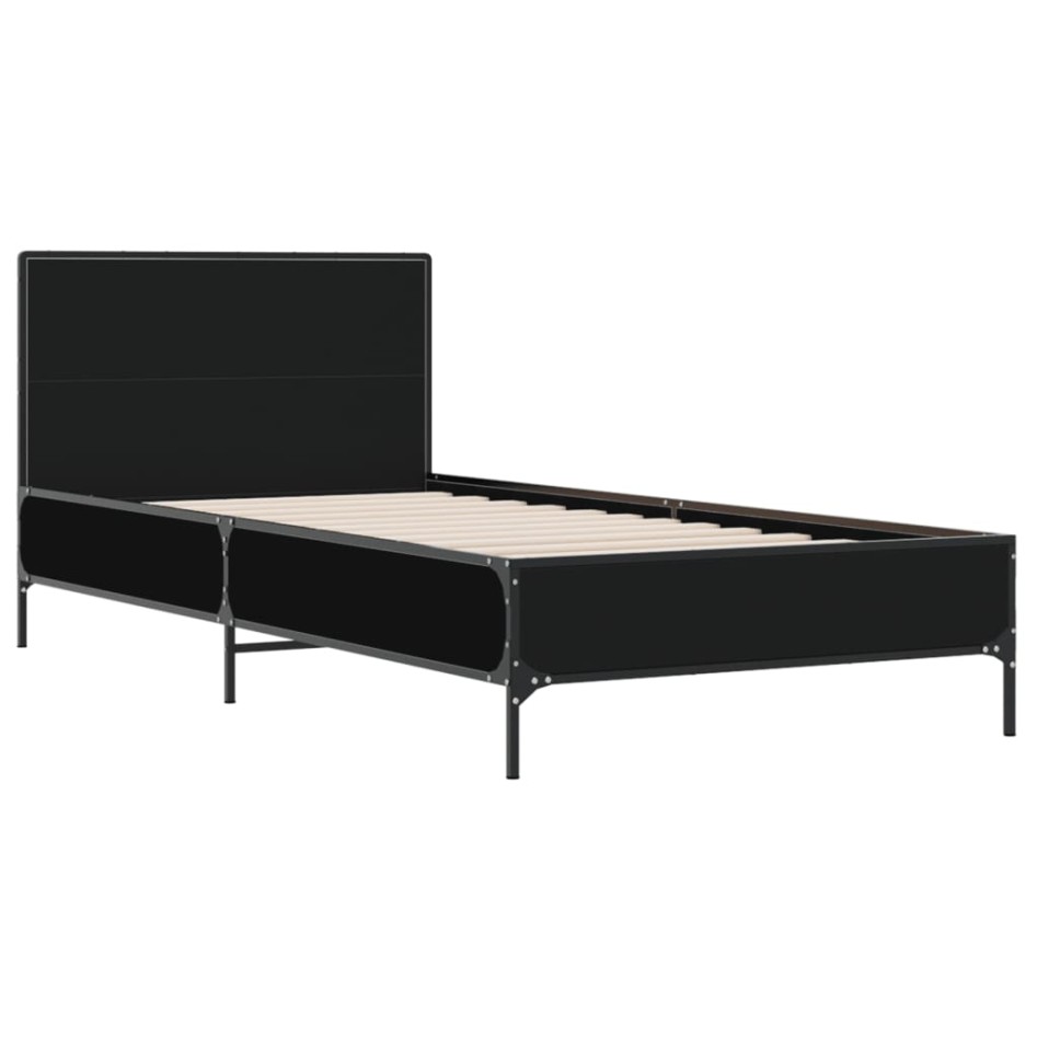Estructura de cama madera de ingeniería y metal negro 90x200