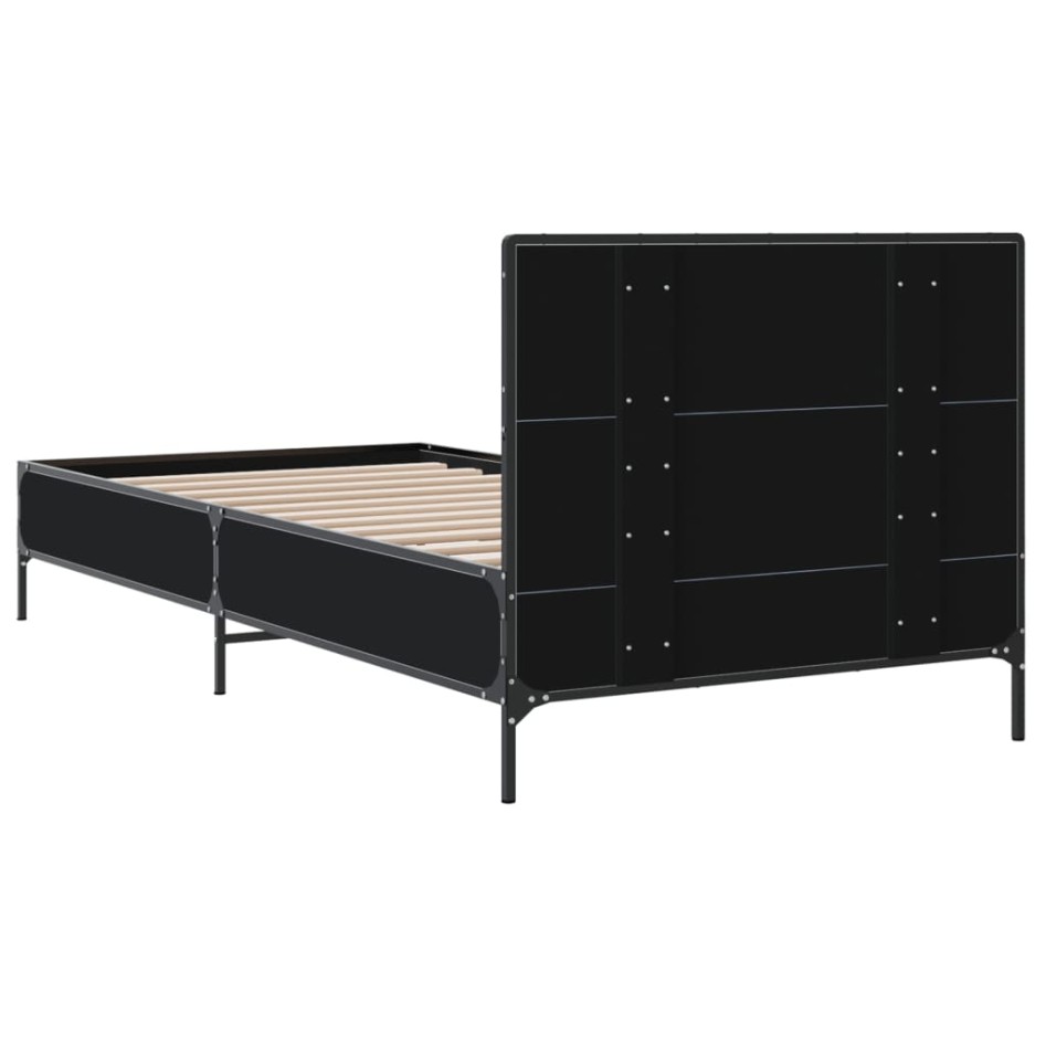 Estructura de cama madera de ingeniería y metal negro 90x200