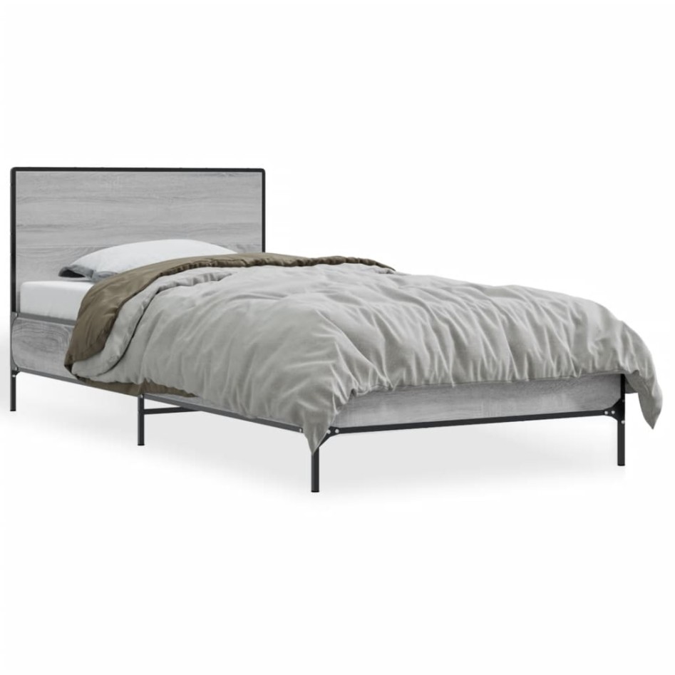 Estructura cama madera ingeniería metal gris Sonoma 75x190