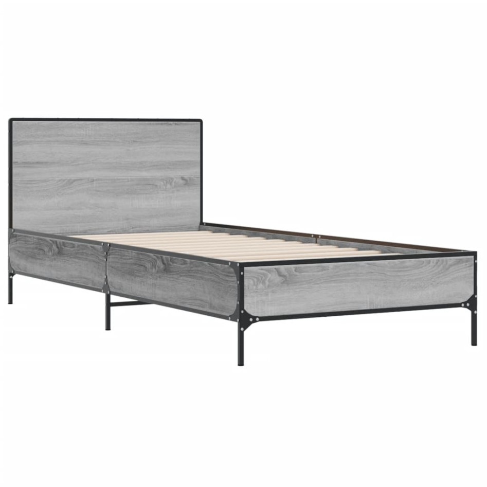 Estructura cama madera ingeniería metal gris Sonoma 75x190