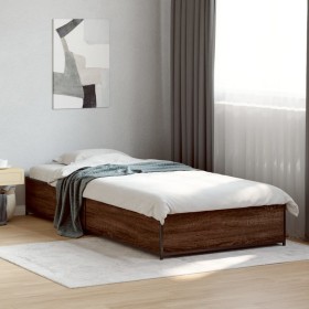 Estructura cama madera ingeniería metal roble marrón 90x200