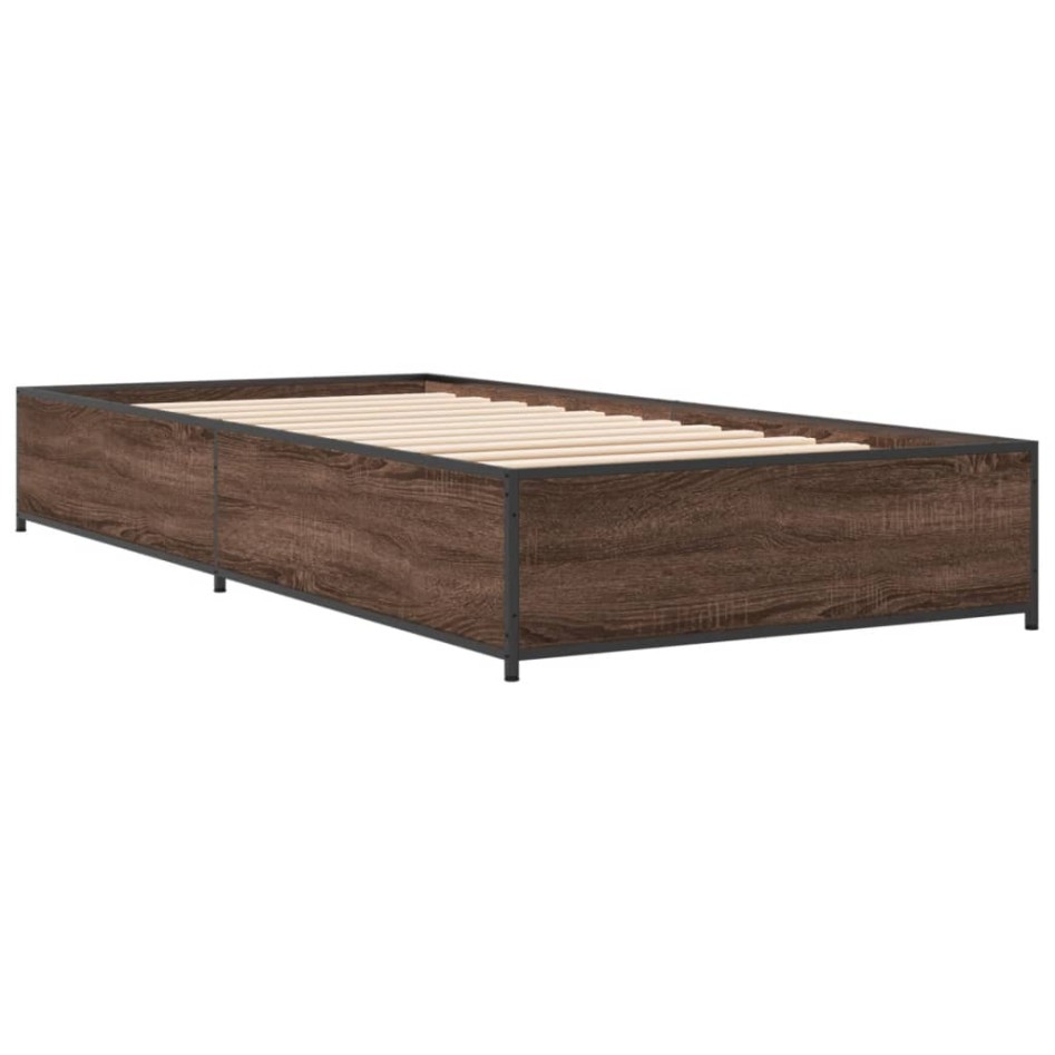 Estructura cama madera ingeniería metal roble marrón 90x200