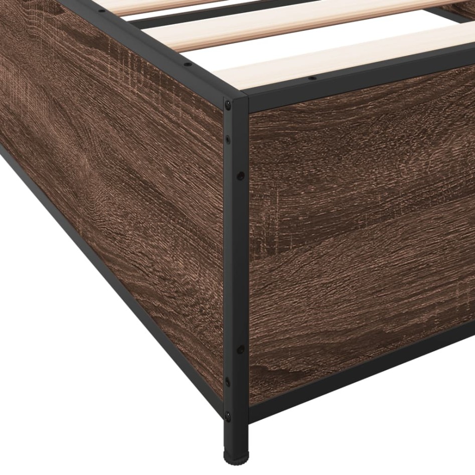 Estructura cama madera ingeniería metal roble marrón 90x200