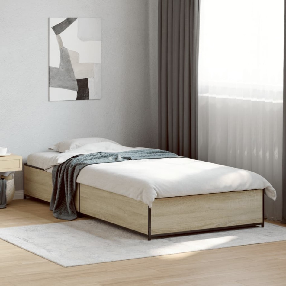 Estructura cama madera ingeniería metal roble Sonoma 75x190