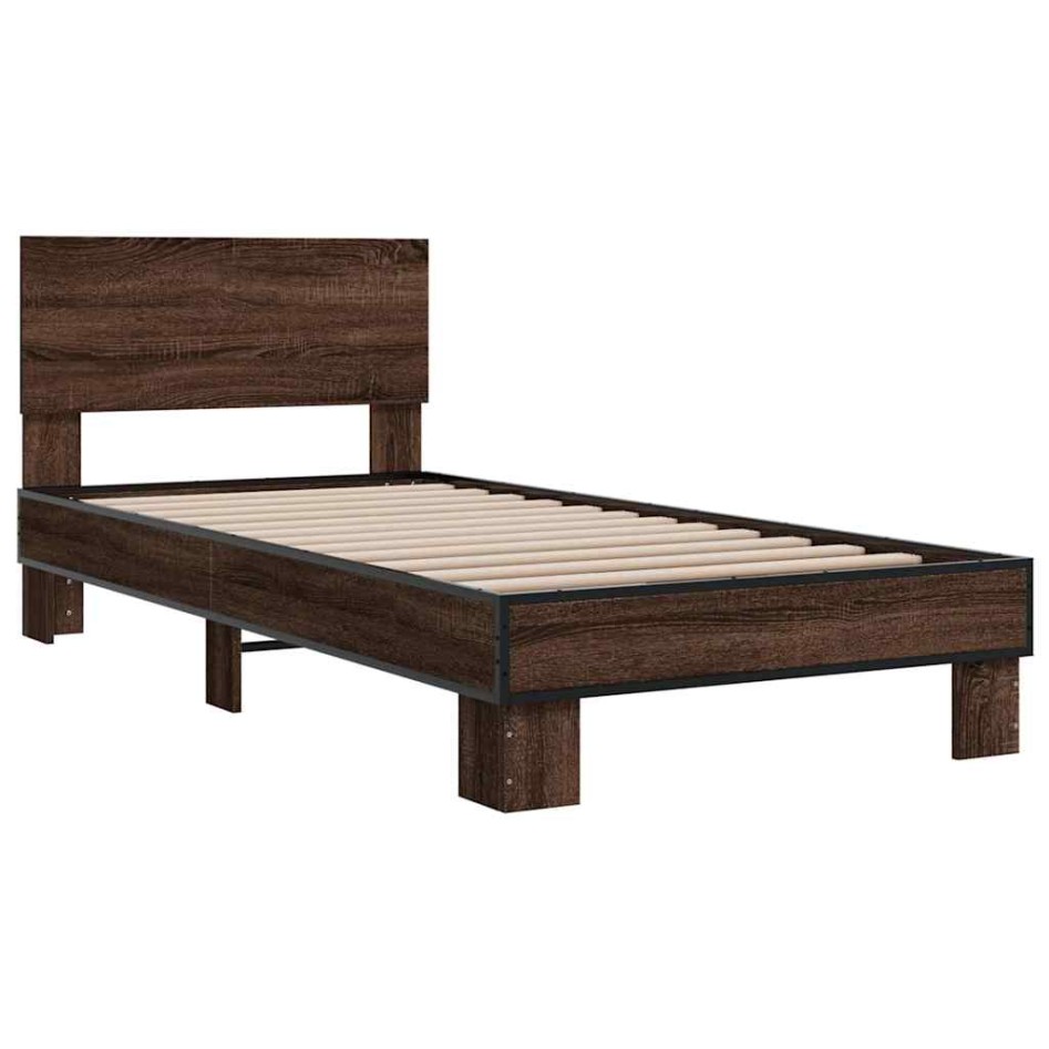 Estructura cama madera ingeniería metal marrón roble 100x200