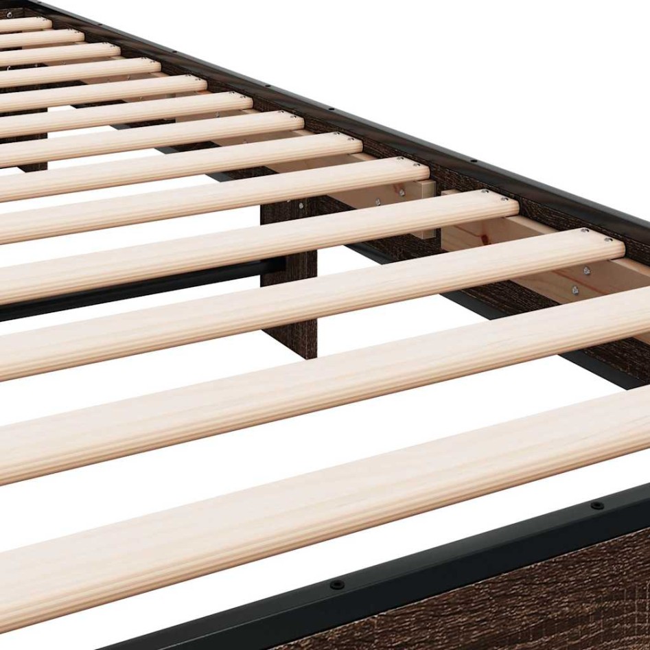 Estructura cama madera ingeniería metal marrón roble 100x200