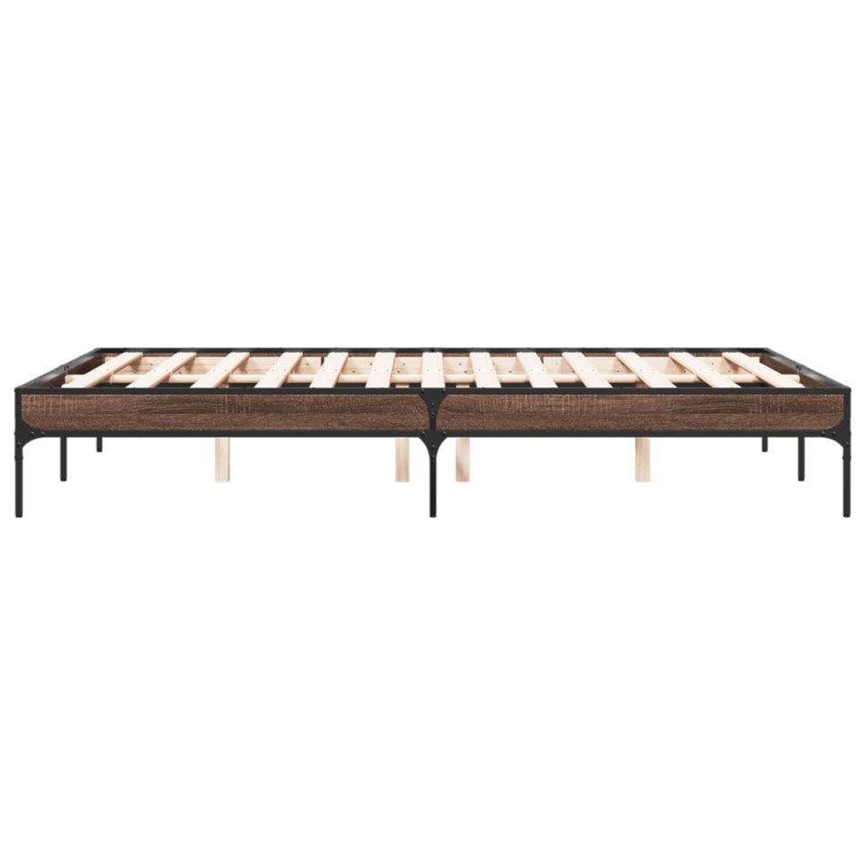 Estructura cama madera ingeniería metal marrón roble 120x200