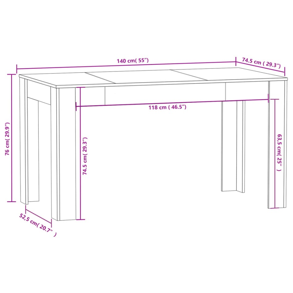 Mesa de comedor de madera contrachapada negro 140x74,5x76