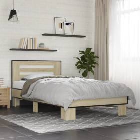 Estructura cama madera ingeniería metal roble Sonoma 75x190