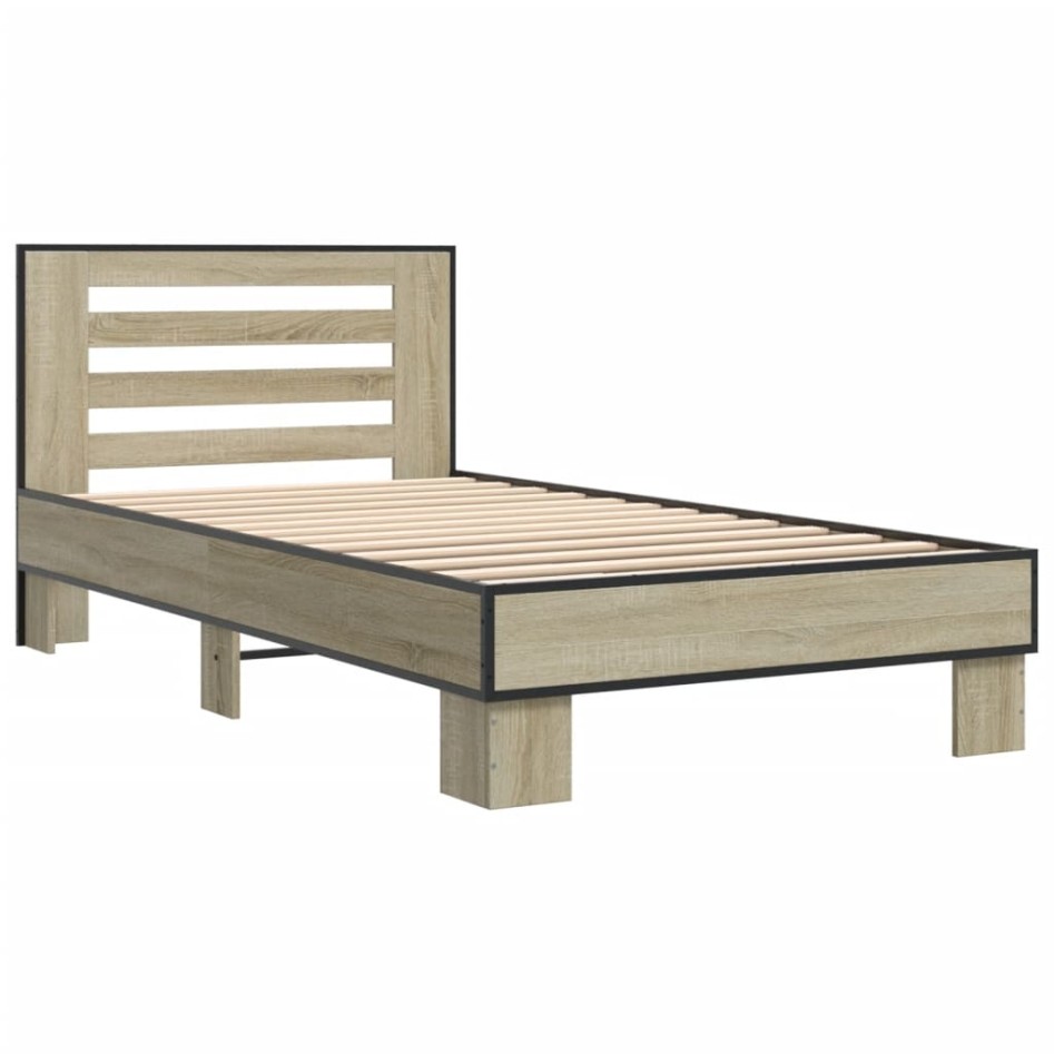 Estructura cama madera ingeniería metal roble Sonoma 75x190