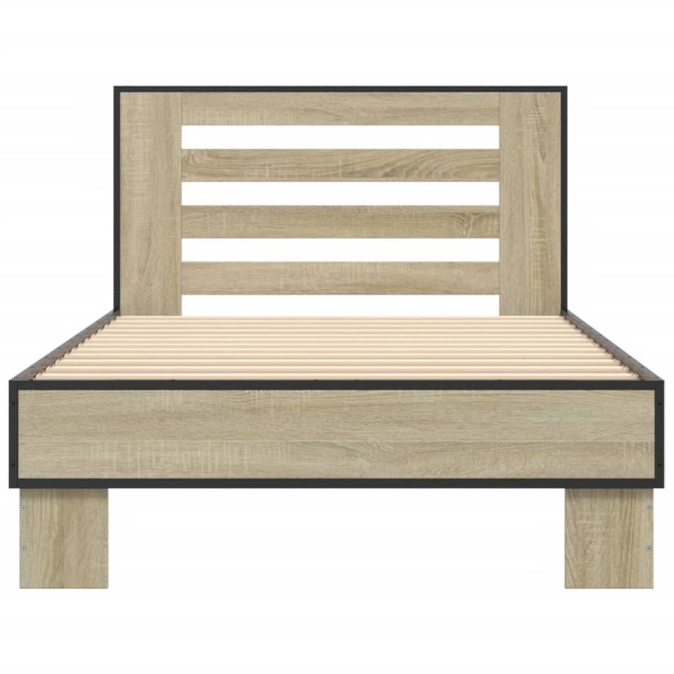 Estructura cama madera ingeniería metal roble Sonoma 75x190