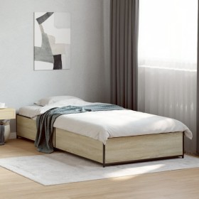Estructura cama madera ingeniería metal roble Sonoma 90x190