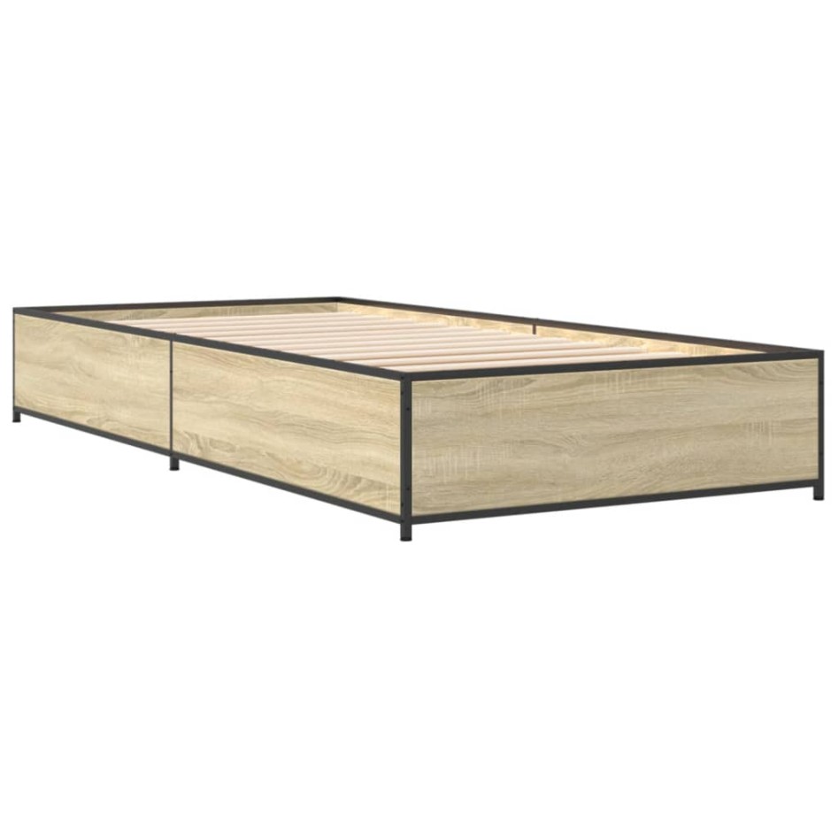Estructura cama madera ingeniería metal roble Sonoma 90x190
