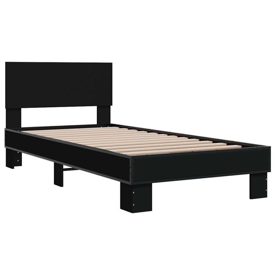 Estructura de cama madera de ingeniería y metal negra 75x190