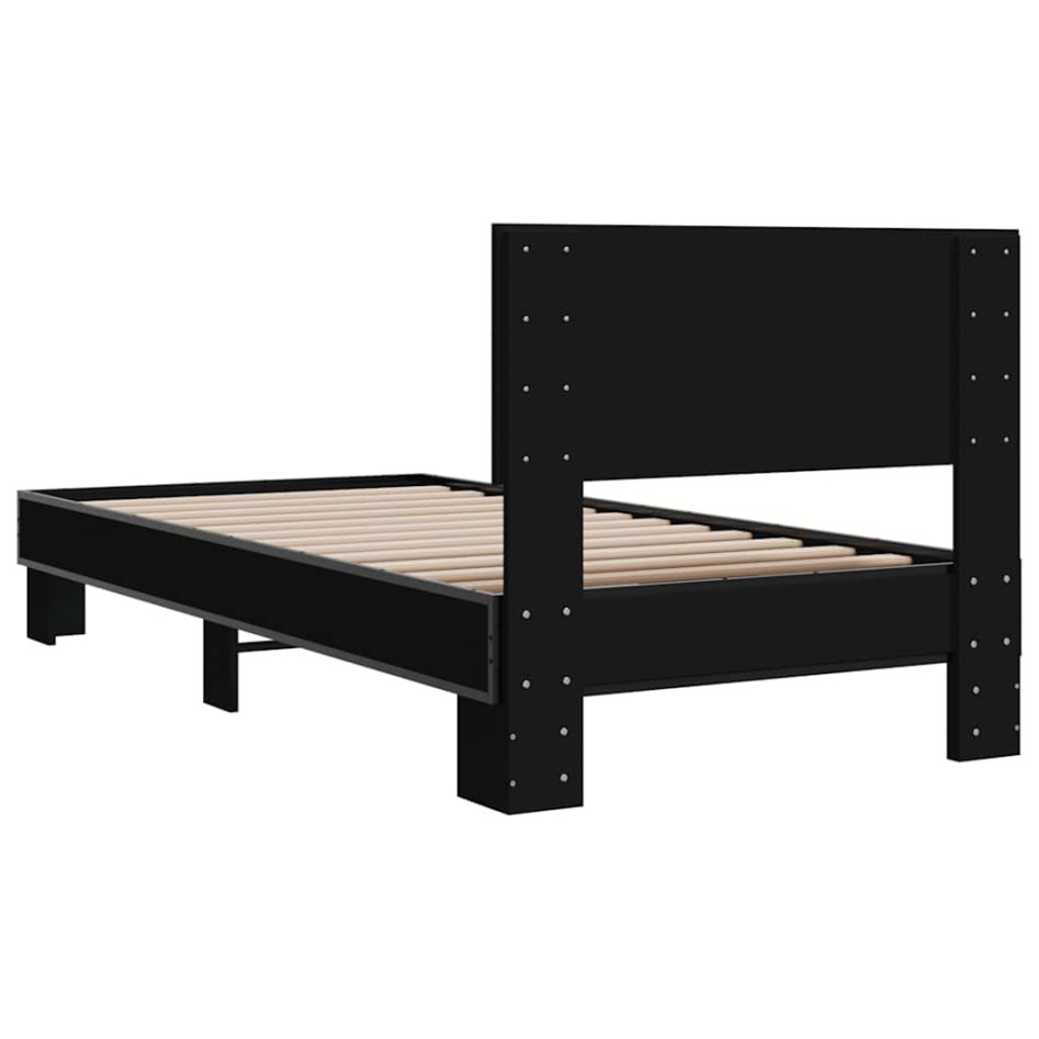 Estructura de cama madera de ingeniería y metal negra 75x190