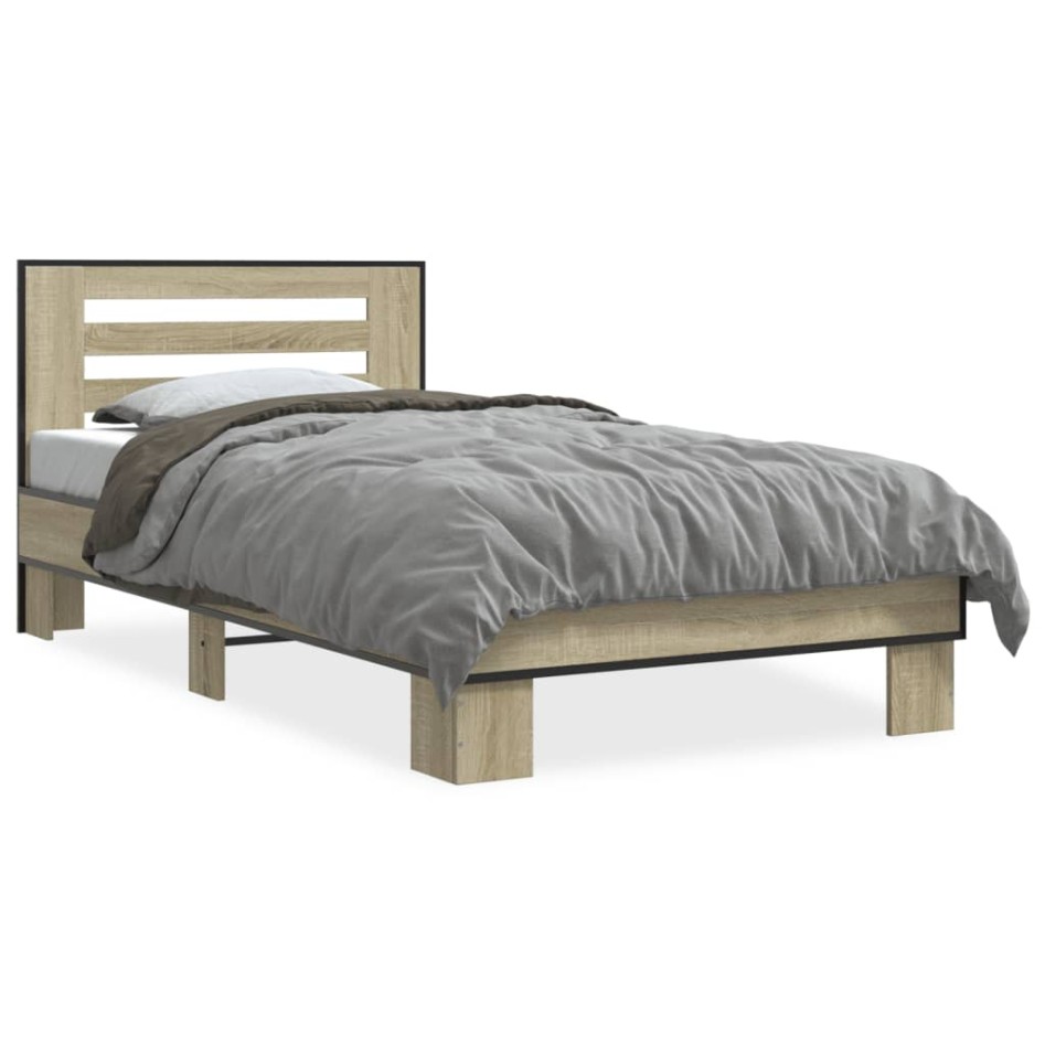 Estructura cama madera ingeniería metal roble Sonoma 90x190