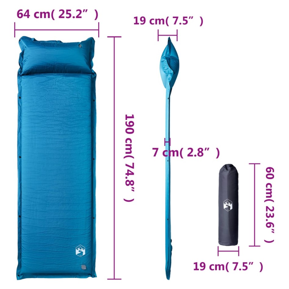 Colchón de camping autoinflable con almohada 1 persona