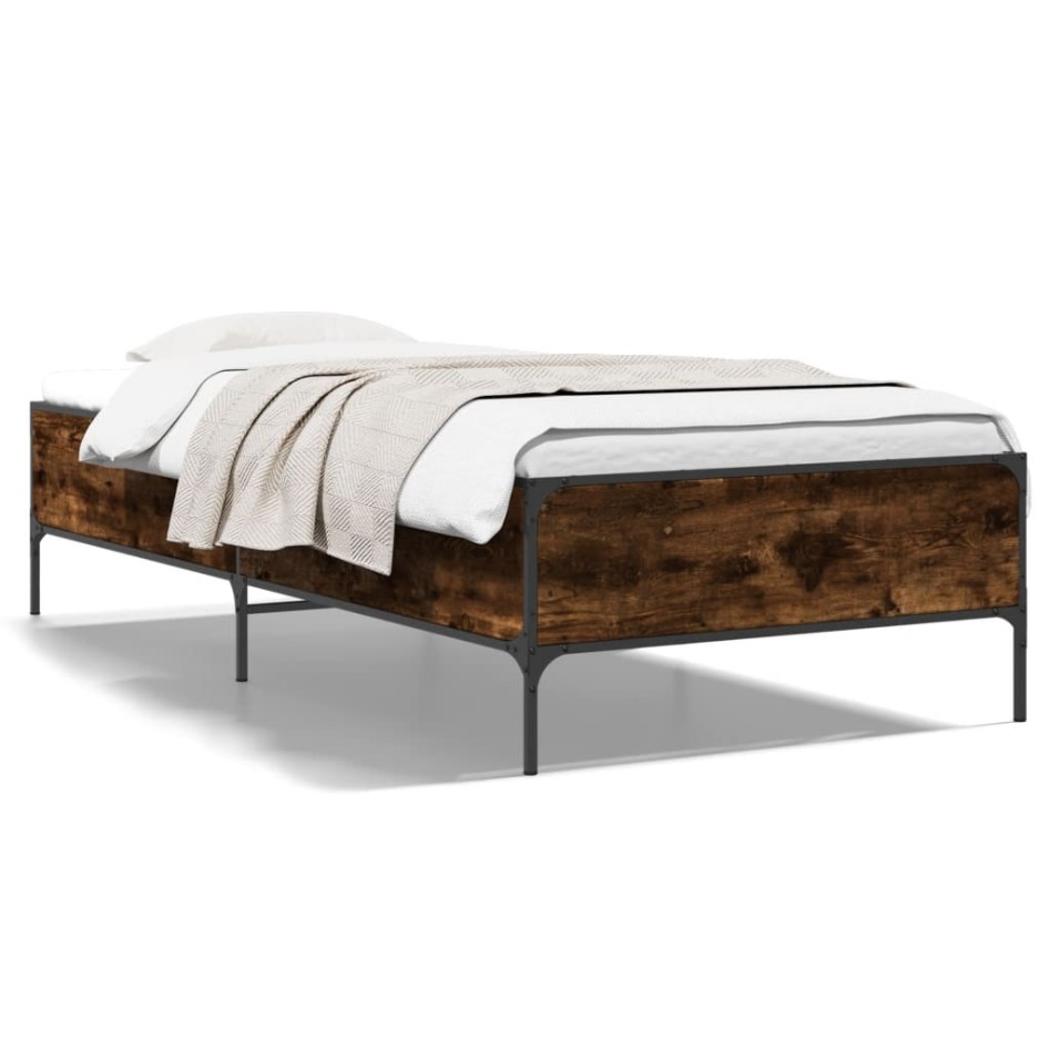 Estructura cama madera ingeniería metal roble humo 75x190