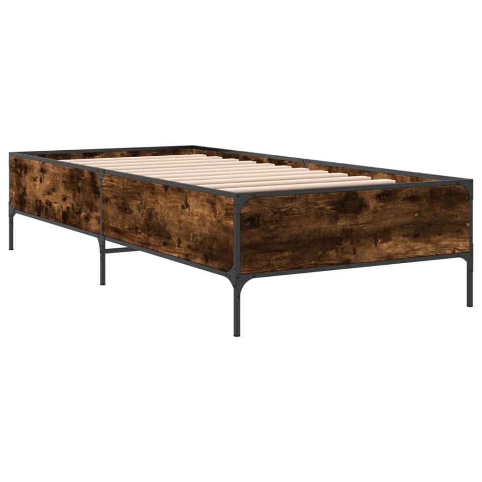 Estructura cama madera ingeniería metal roble humo 75x190